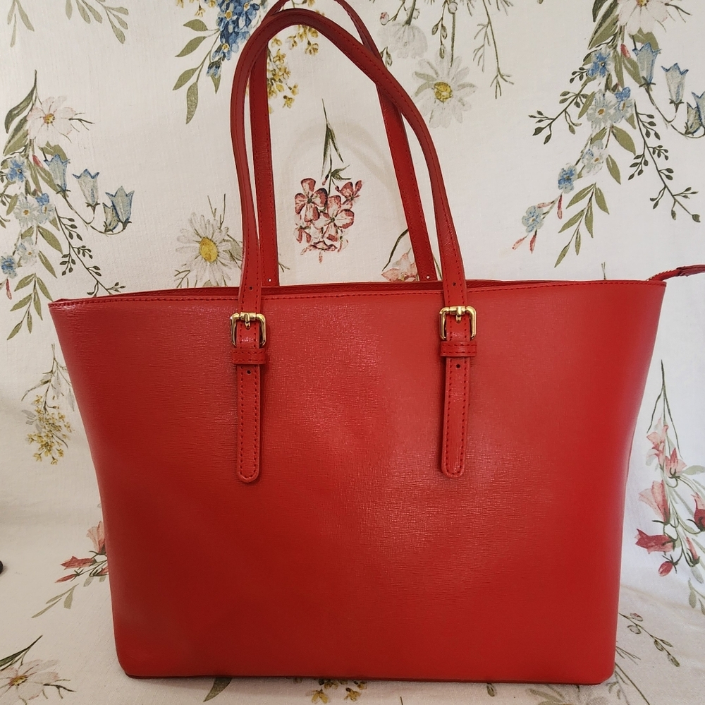 Florence Tote Handbag Italian Leather Large Red NEW